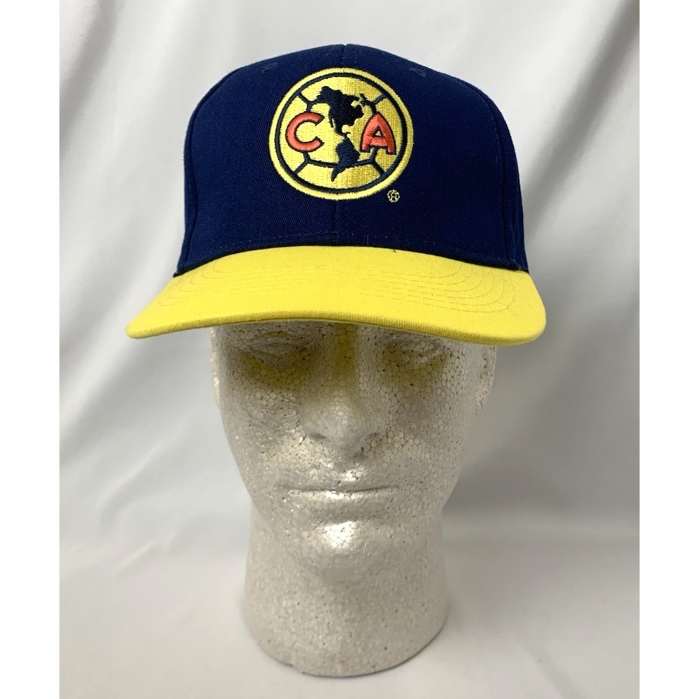 Club America Hat Cap Strap Back Mens Blue Yellow Brim Fan Ink‎ Futbol